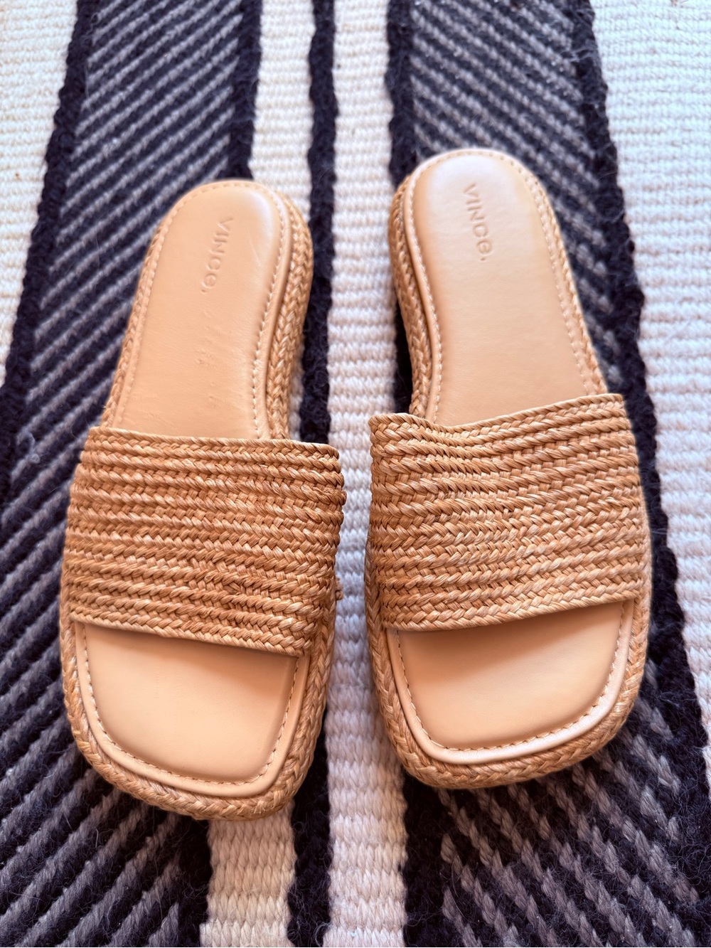 Vince Natural Tan Woven Slide Mules - Picture 1 of 7